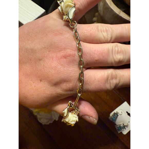 mid century Celluloid 
, Enamel & Aurora Borealis Rhinestone Vintage Bracelet - Picture 2 of 4